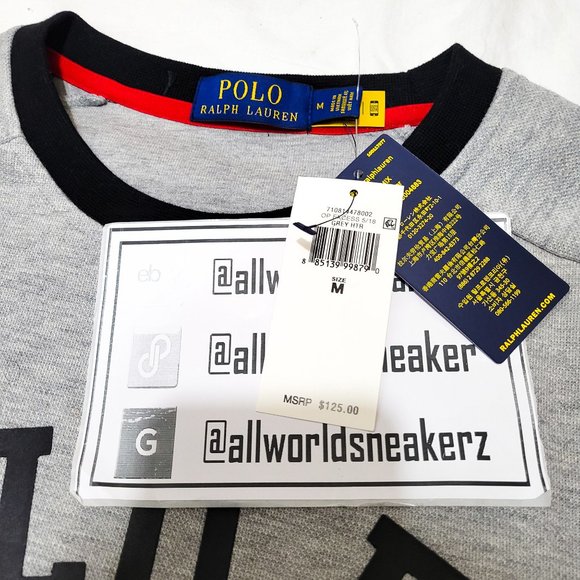 Polo Ralph Lauren RL Phys Ed Grey Sweatshirt Black Red Medium Crew sport bear 67 - Picture 6 of 8